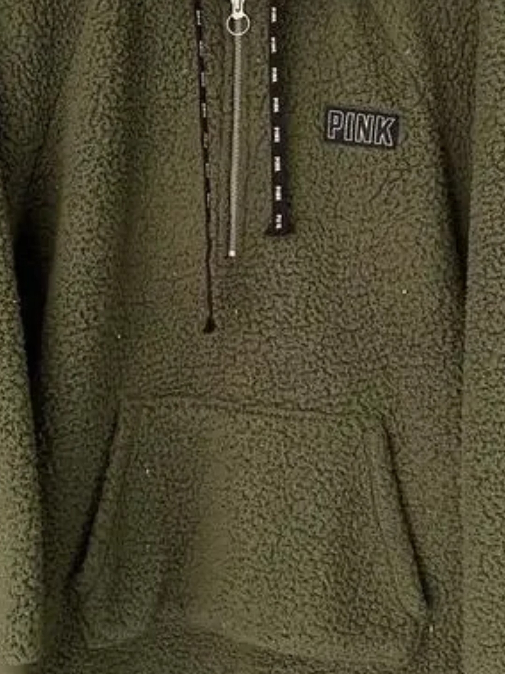 PINK Victoria's Secret Olive Green Sherpa Half-Zip Hoodie Like New